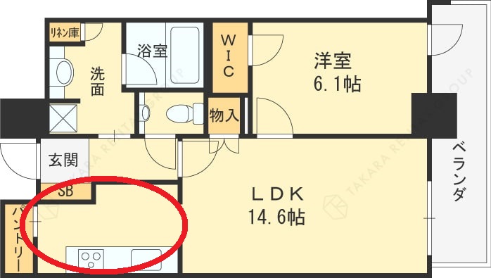 グランドメゾン新梅田タワー　1LDK図面（キッチン）