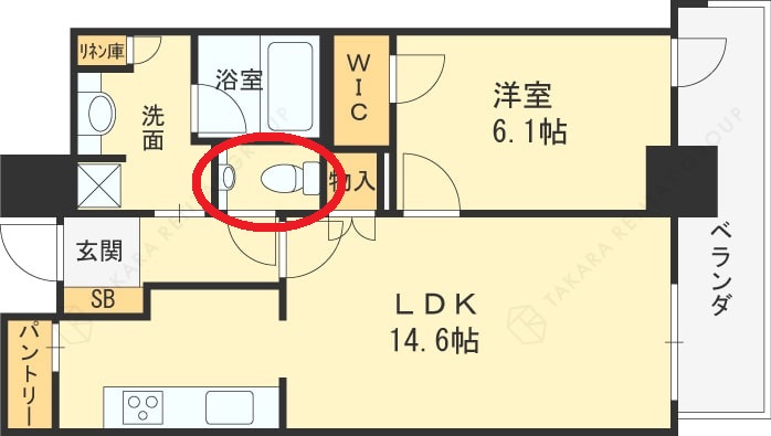 グランドメゾン新梅田タワー　1LDK図面（トイレ）