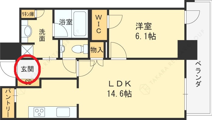 グランドメゾン新梅田タワー　1LDK図面（玄関）